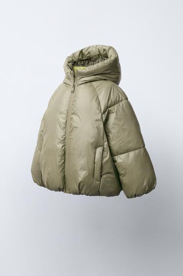 WATER-REPELLENT RUBBERIZED PUFFER COAT — Khaki 2