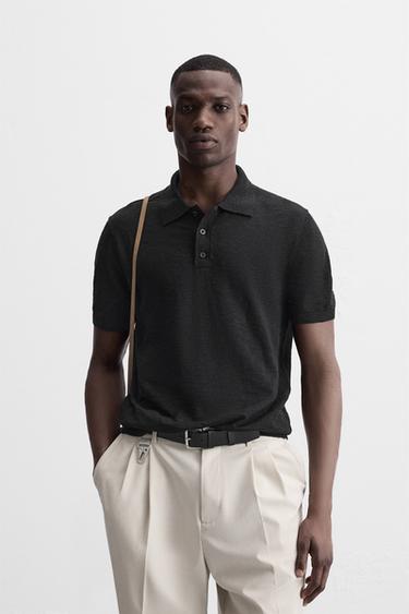 COTTON/LINEN POLO SHIRT - Black by Zara