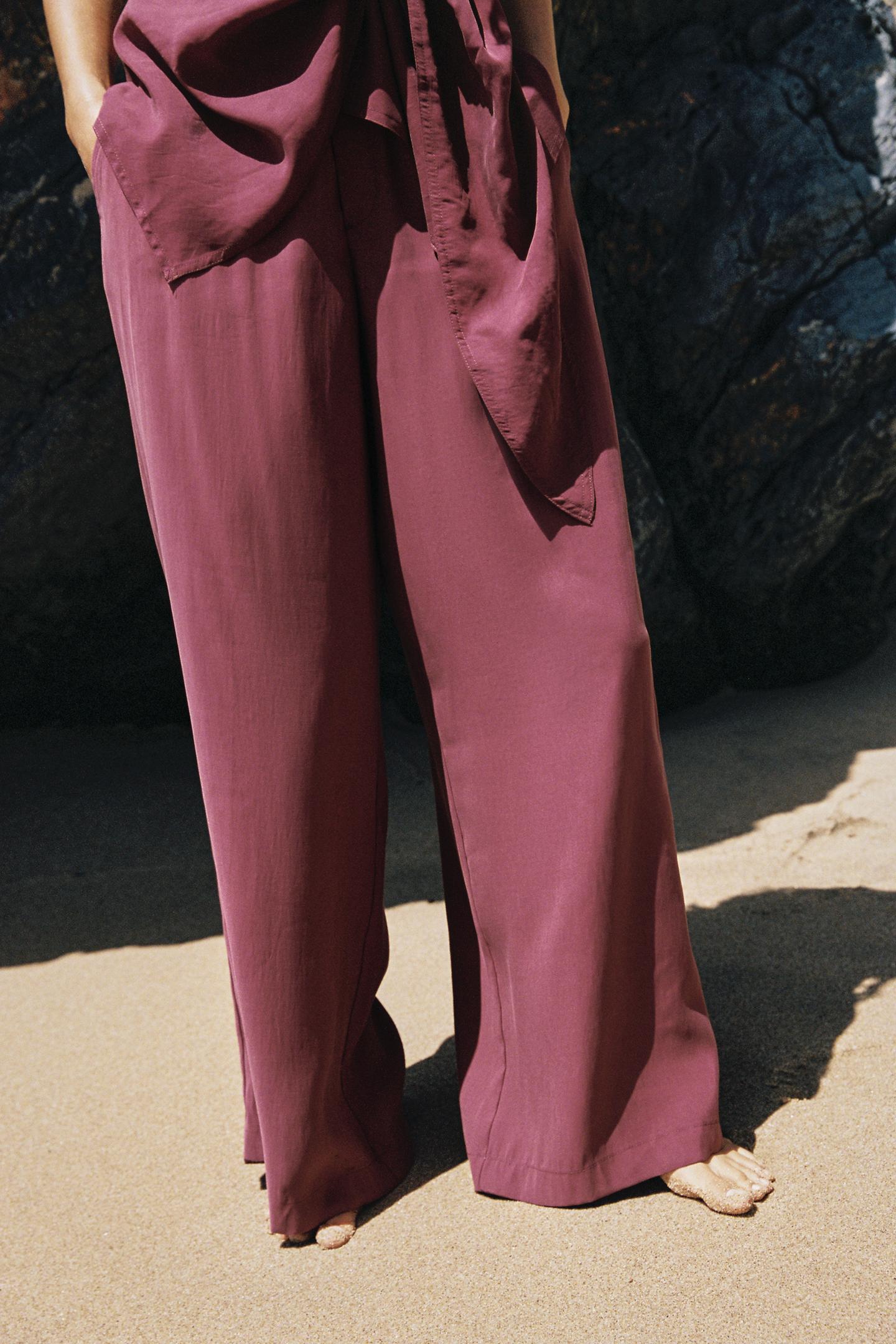 Женские брюки Zara Wide Leg Elastic Waist, цвет: Dark Russet — фото 3