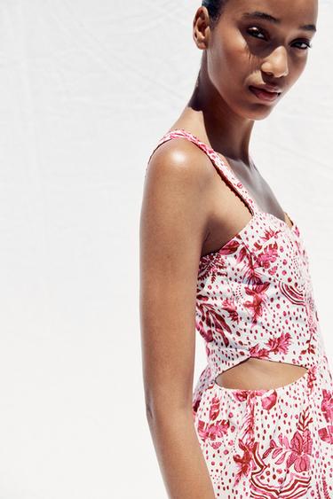 ROBE MI-LONGUE IMPRIMÉE AJOURÉE - Rose / Blanc de Zara - Image 3