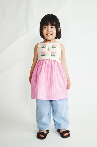 CONTRAST CROCHET KNIT FLORAL DRESS - Pink by Zara