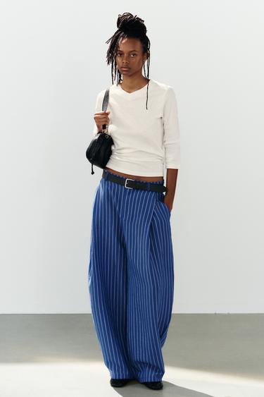 Zara FLOWY PLEATED PANTS - Bluish