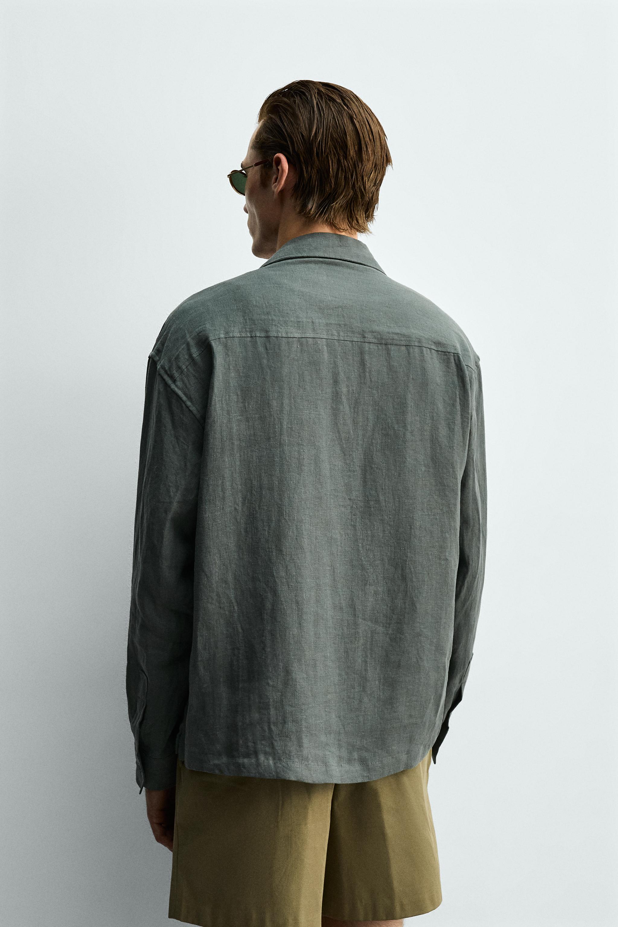RELAXED FIT 100% LINEN PLEATED SHIRT