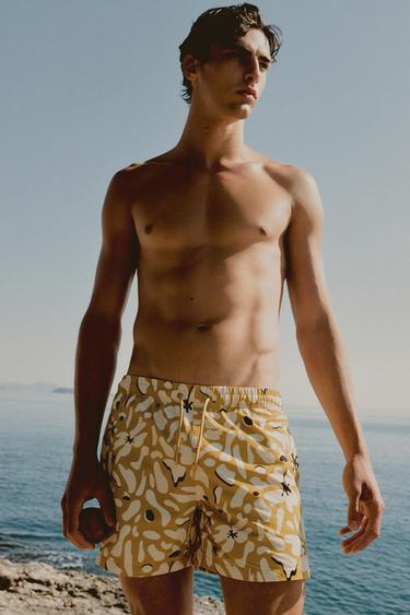 FLORAL PRINT LONG SWIMMING TRUNKS - Ecru by Zara
