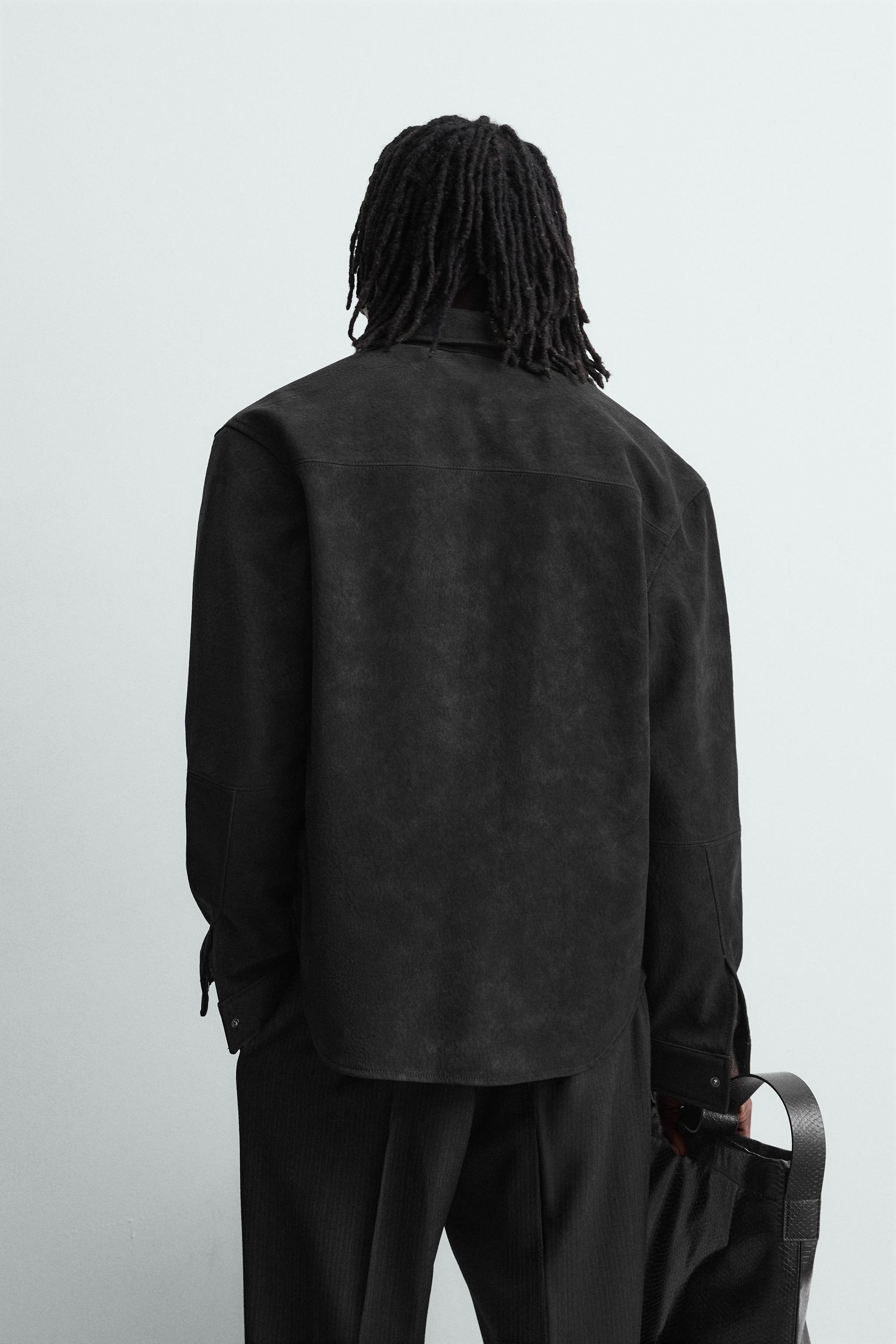 RELAXED FIT FAUX LEATHER OVERSHIRT