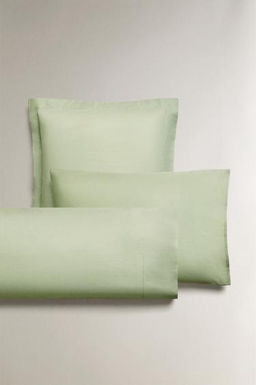 PERCALE PILLOWCASE (200 THREAD COUNT) - Light green by Zara
