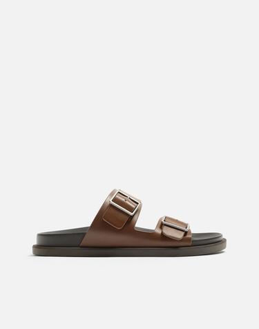 DOUBLE-STRAP SANDALS - Dark tan by Zara