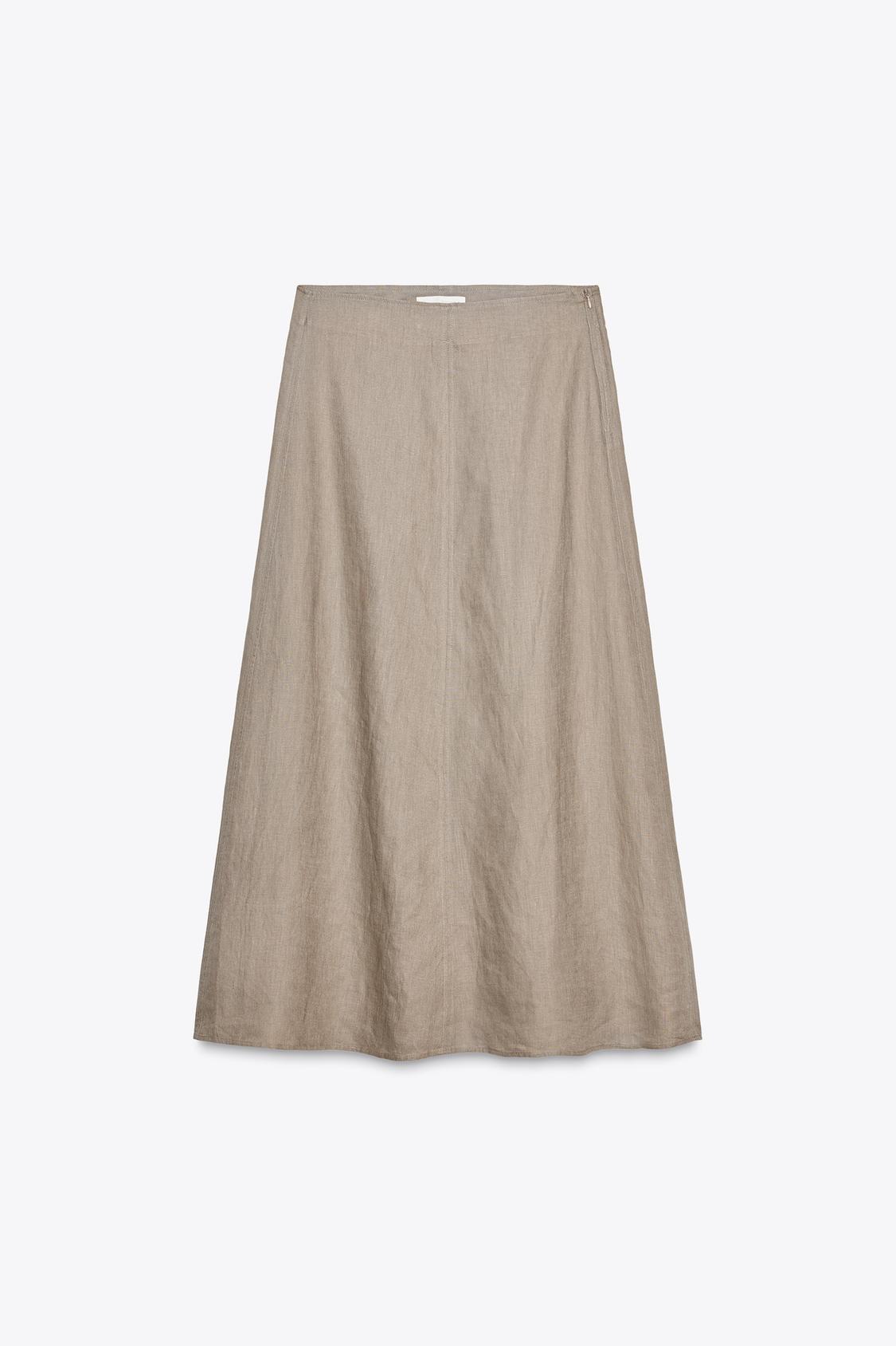 100% LINEN MIDI SKIRT ZW COLLECTION