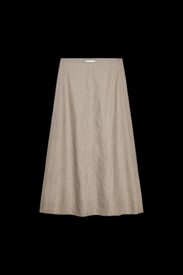 Zara 100% LINEN MIDI SKIRT ZW COLLECTION - Mink - Image 0