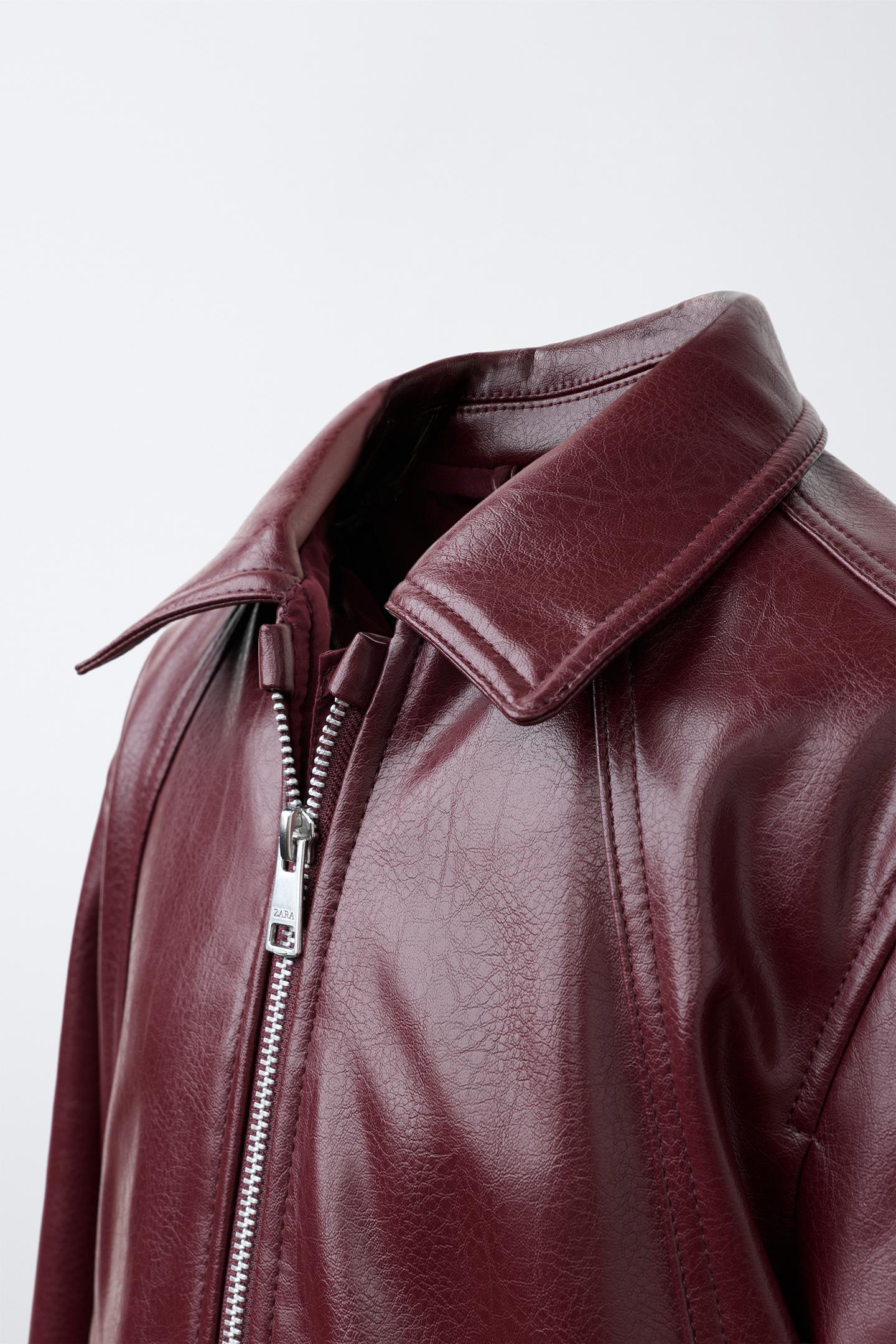 Детская куртка Zara Faux Leather Bomber, цвет: Бордовый — фото 6