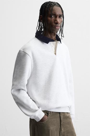 SWEAT POLO COL CONTRASTANT - Gris chiné de Zara - Image 4