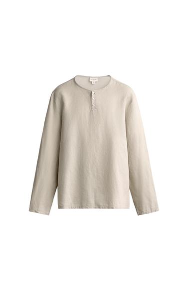 CAMISA CUELLO PANADERO CÁÑAMO - ALGODÓN - Arena de Zara