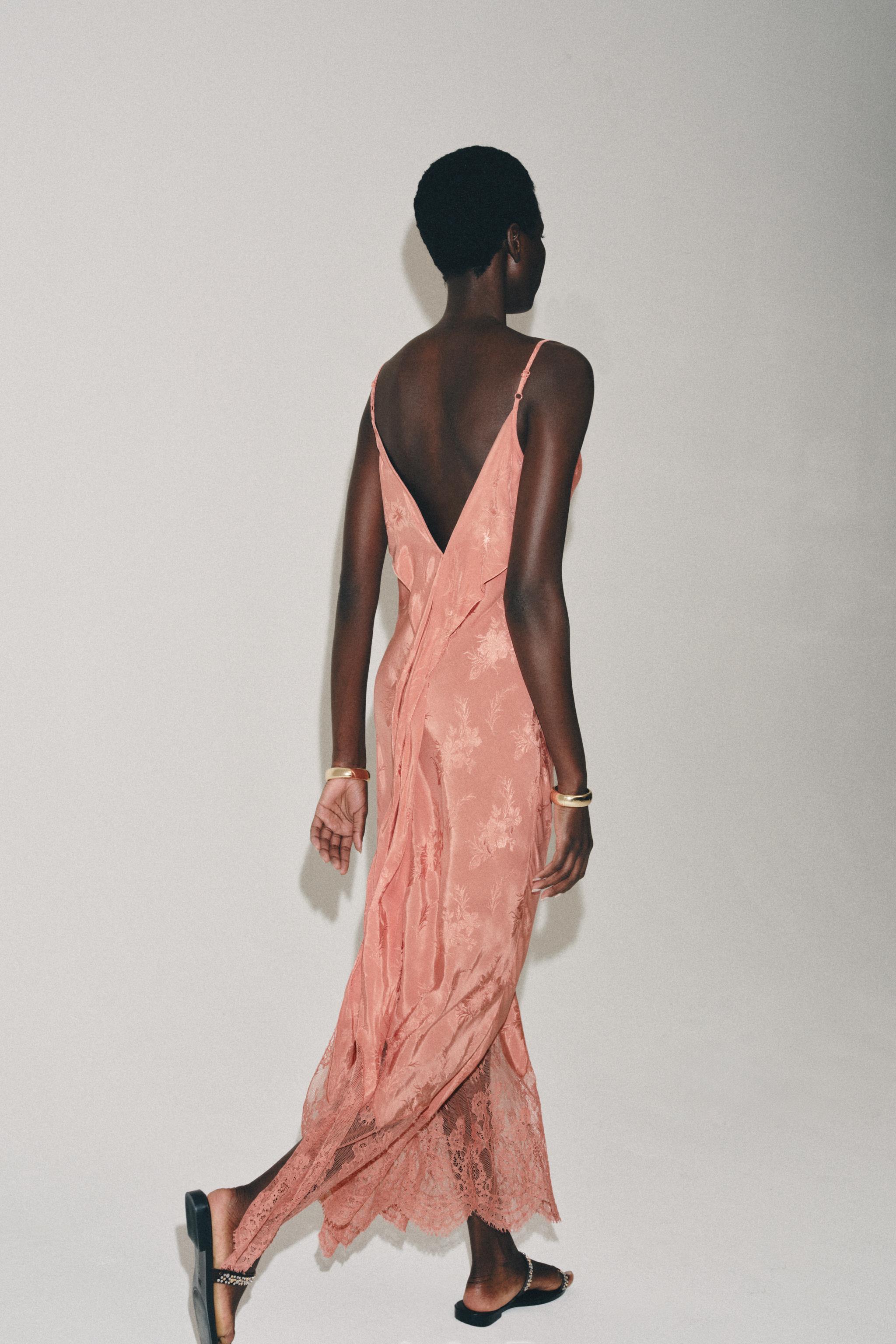 ZW COLLECTION JACQUARD LACE DRESS - Salmon | ZARA Turkey