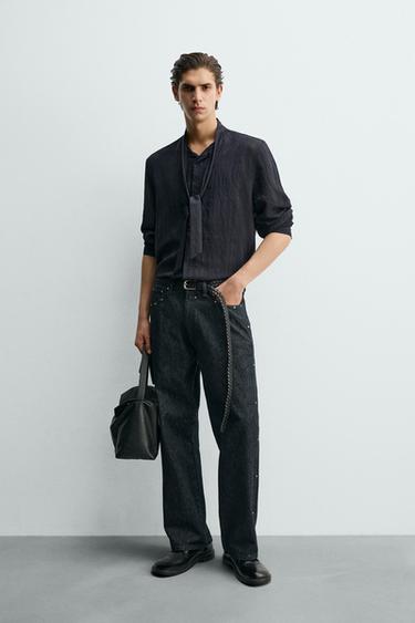 CAMISA FLUIDA AMB LLAÇ - Blau nit de Zara - Imatge 0