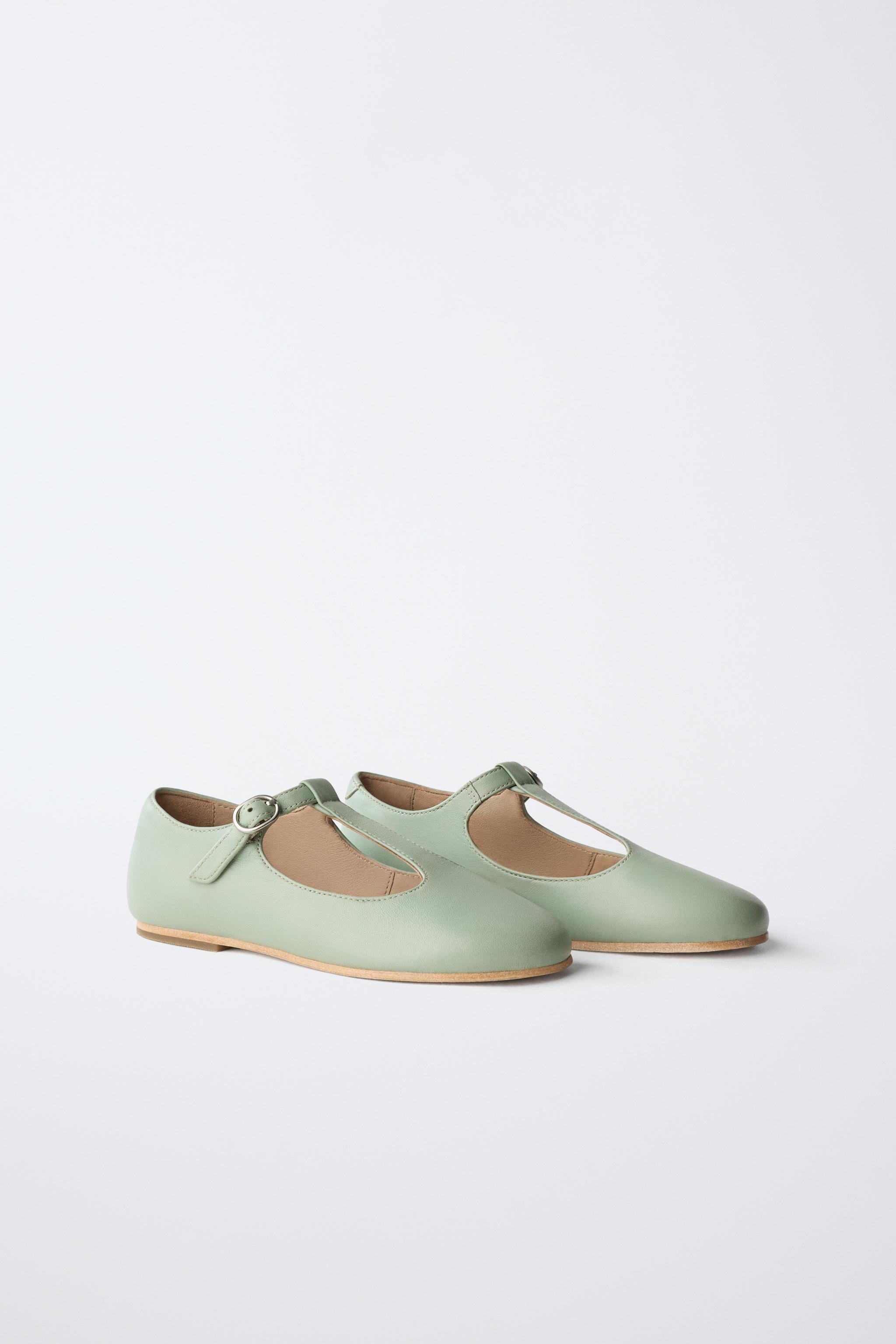 T-BAR LEATHER BALLET FLATS - LIMITED EDITION — Green