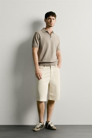 REGULAR FIT KNIT ZIP POLO SHIRT - Ecru / Marl by Zara - Image 0