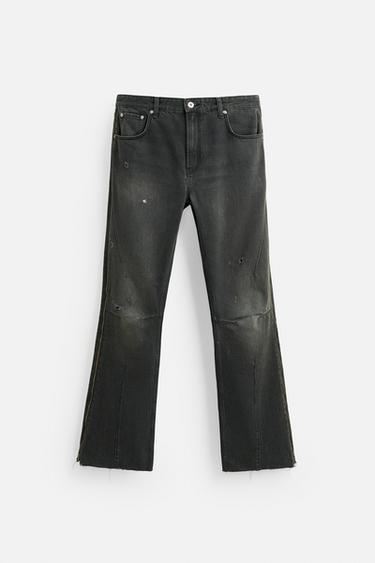FLARE FIT JEANS WITH ZIPS - Black / Green by Zara - Image 6