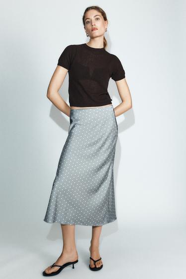 SATIN MIDI SKIRT - Blue/White by Zara