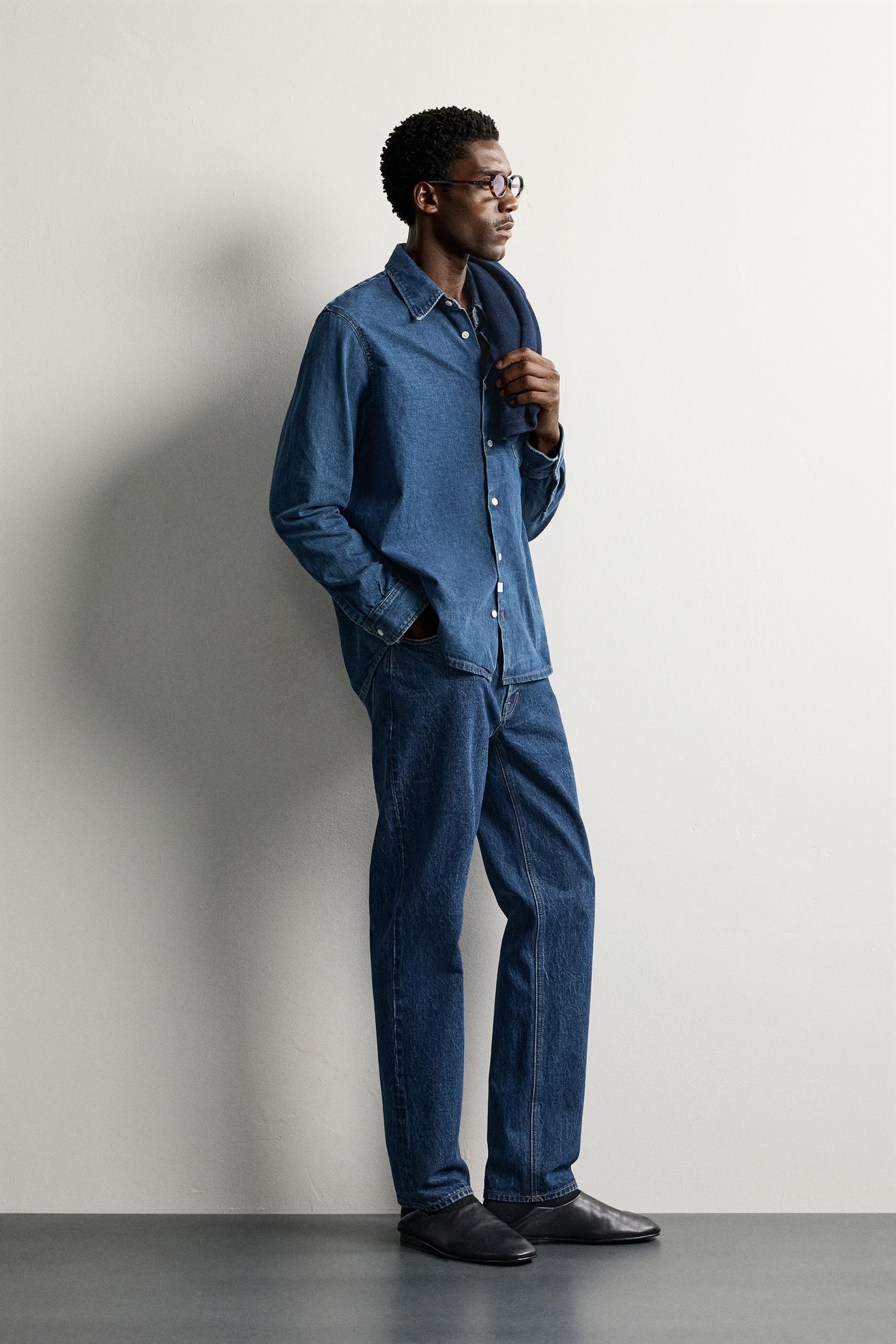 Мужская рубашка Zara Regular Fit Denim Shirt, цвет: Синий — фото 4