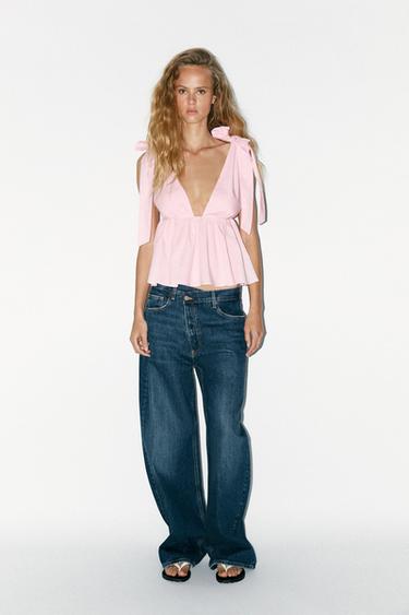 POPLIN TOP WITH BOWS - Light pink by Zara - Image 0