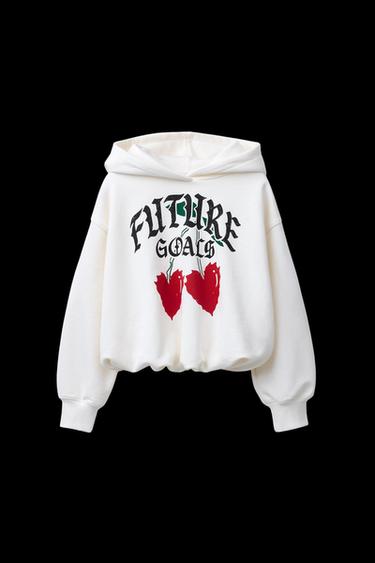 Zara PRINTED BALLOON HOODIE - Oyster-white - Image 0