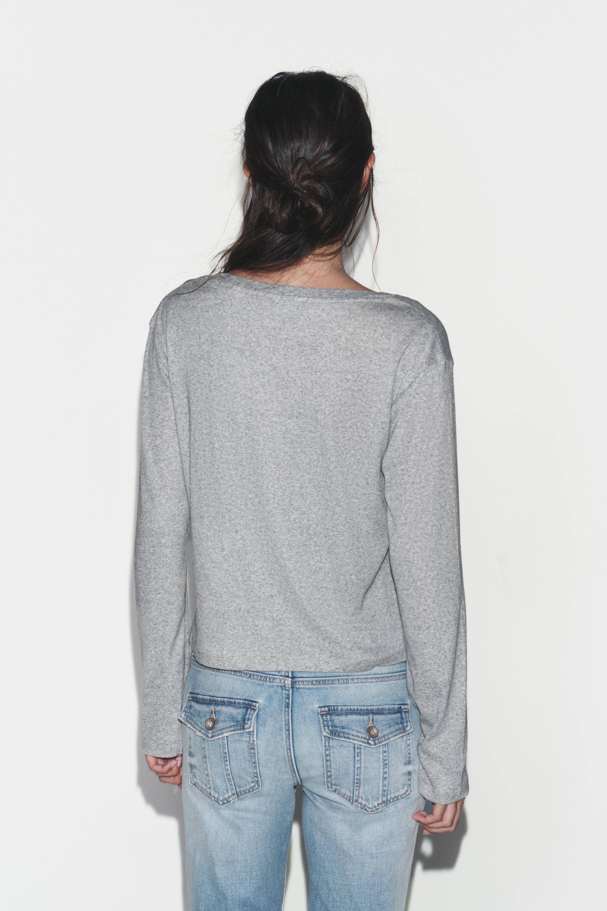 LONG SLEEVE BOAT NECK T-SHIRT - Tan marl | ZARA Turkey