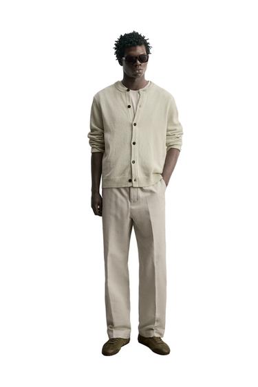 بنطلون بقصة مستقيمة من القنب والقطن - رمل by Zara