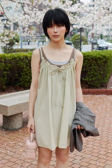 MINI POPLIN STRAPPY DRESS - Light green by Zara