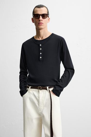 DOUBLE COLLAR BUTTON T-SHIRT - Navy blue by Zara - Image 4