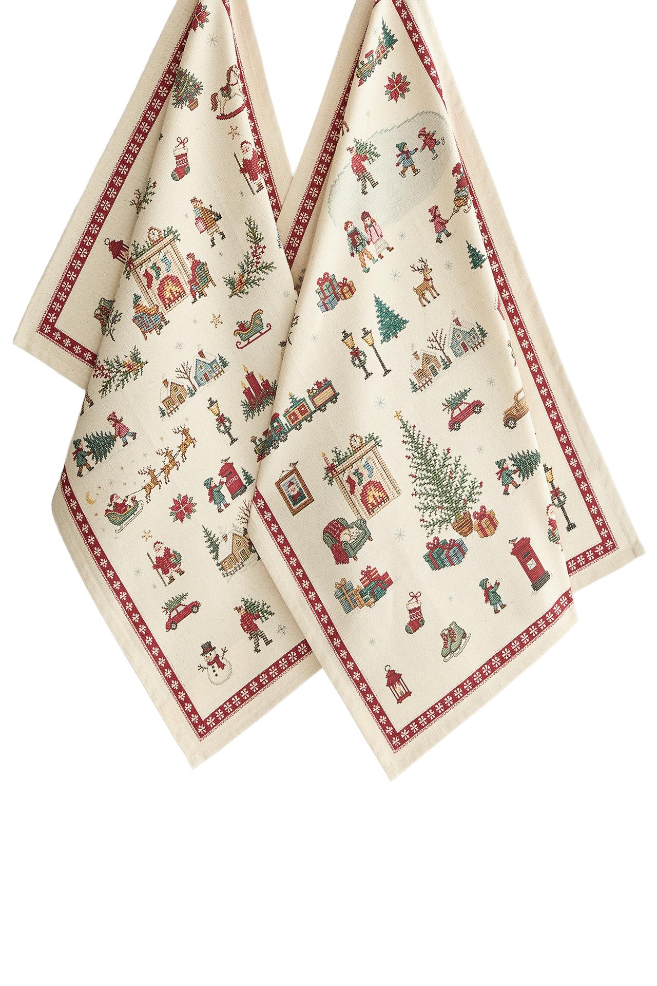 COTTON CHRISTMAS VILLAGE KITCHEN TOWEL (PACK OF 2)