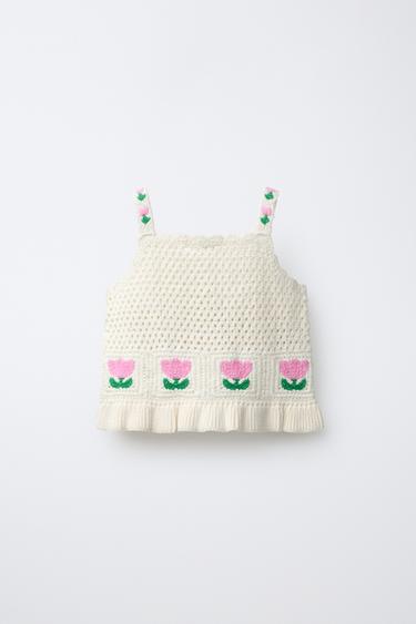 FLORAL CROCHET KNIT TOP - Ecru by Zara - Image 1