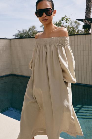 VESTIDO MIDI CON LIÑO ZW COLLECTION - Area / Vigoré de Zara