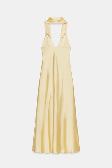 SATIN DRESS WITH SCARF DETAIL - Yellow by Zara