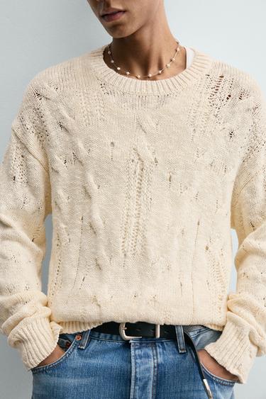 PULL DÉSAIGUILLÉ À TORSADES - Blanc cassé de Zara - Image 4