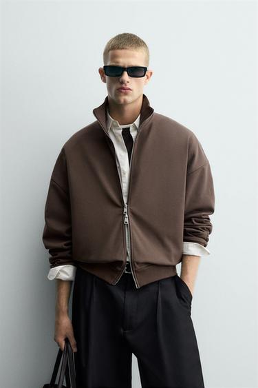 Zara INTERLOCK LABEL JACKET - Chocolate