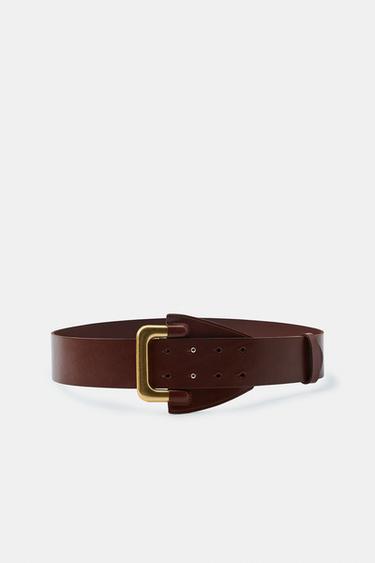 Zara 100% LEATHER PIN BUCKLE BELT - Brown