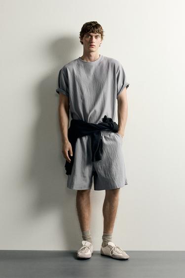 Zara 休閒版紋理 T 恤 - 灰色