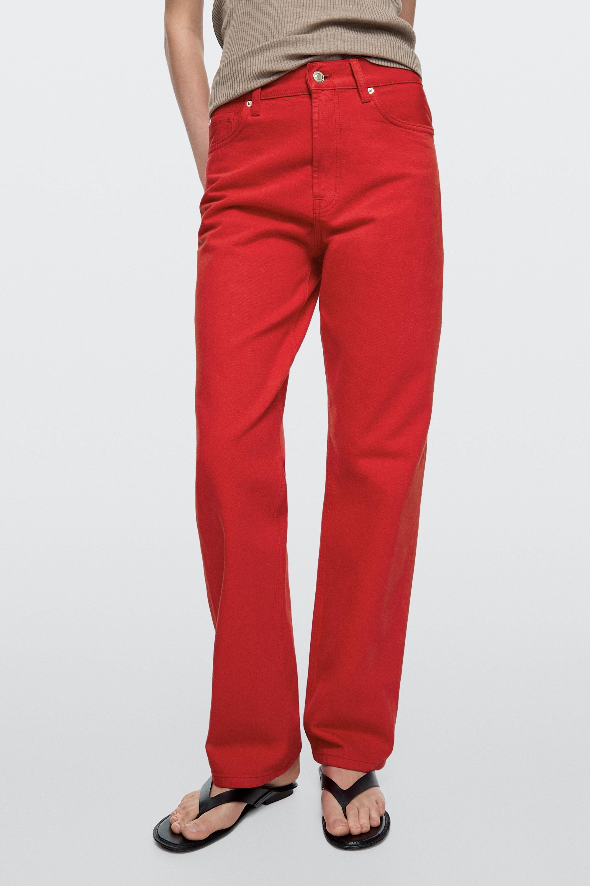 Straight-leg high-waist jeans — Red