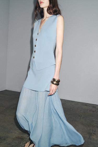 JUPE PLISSÉE BIMATIÈRE EN MAILLE - Bleu moyen de Zara