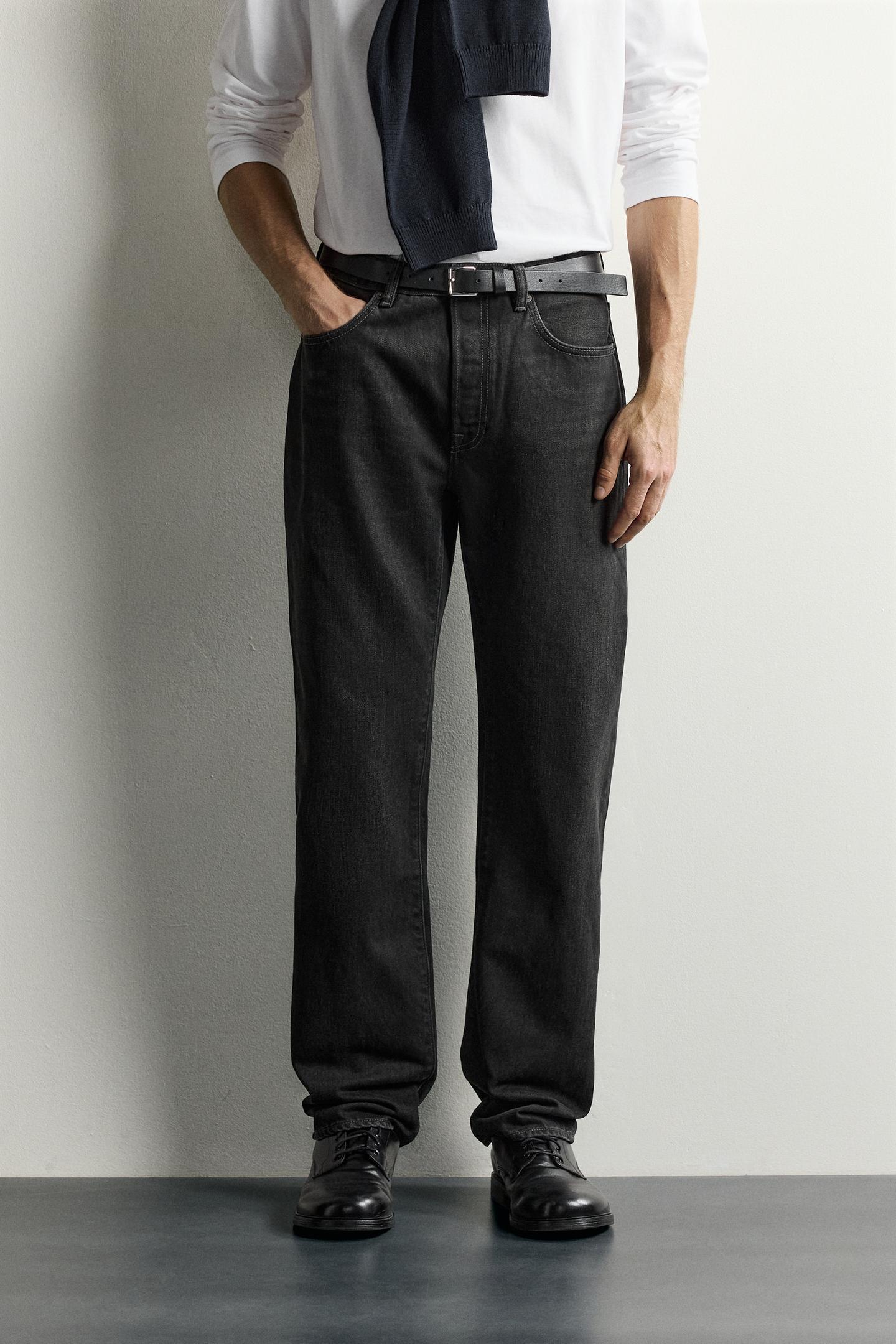 Мужские джинсы Zara Straight-Fit Long-Length, цвет: Чёрный — фото 2