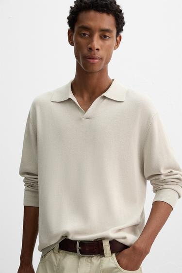 COTTON/HEMP KNIT POLO SHIRT - Sand by Zara