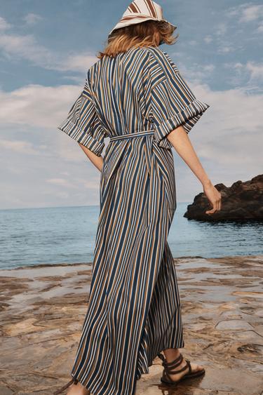 ROBE RAYURES CEINTURE LIMITED EDITION - Marron-Bleu de Zara - Image 6