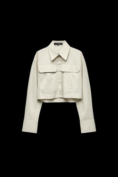 Zara CROP POPLIN SHIRT - Stone - Image 0