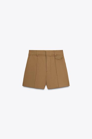 ZW COLLECTION CONTRAST DOUBLE WAIST SHORTS - Dark camel by Zara - Image 0