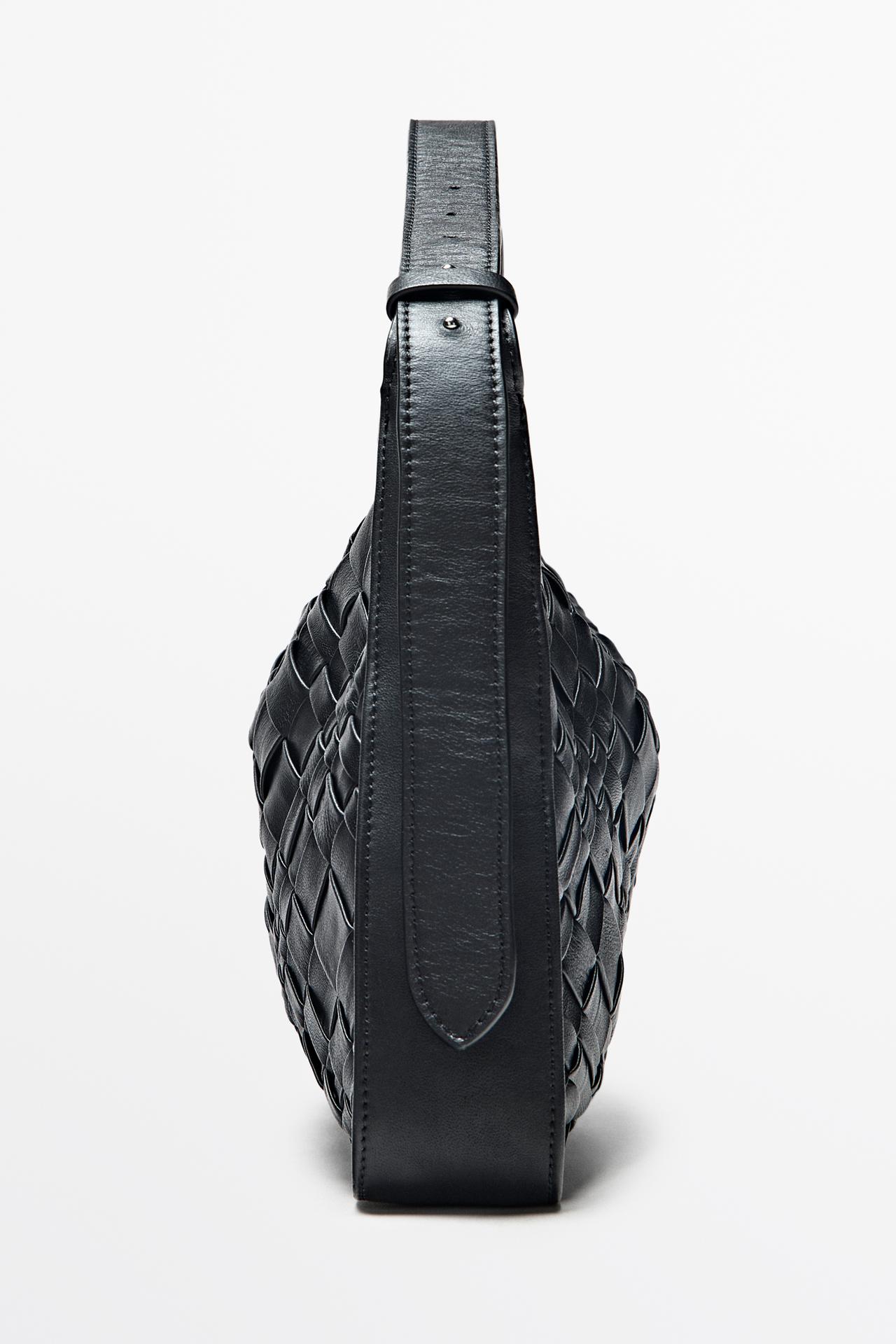 Medium braided Nappa leather bag — Black