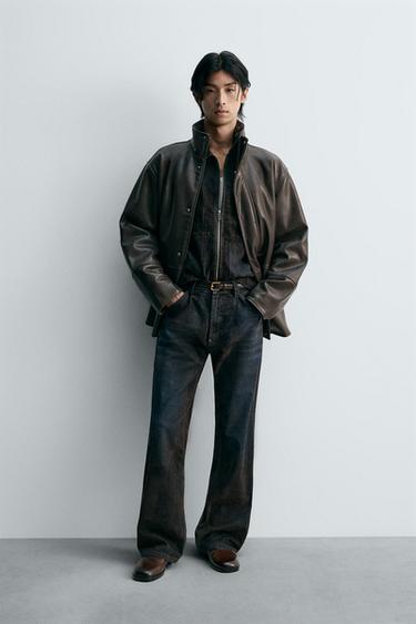 CONTRAST leather effect JACKET - Brown by Zara