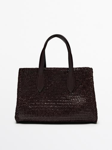 Bolso medio satchel trenzado napa - Marrón de Zara