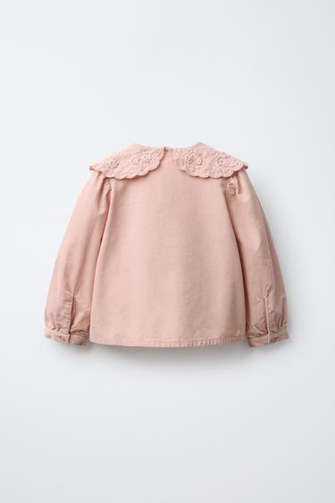 CHEMISE EN VELOURS CÔTELÉ À COL CLAUDINE ET BRODERIES - Rose moyen de Zara - Image 1