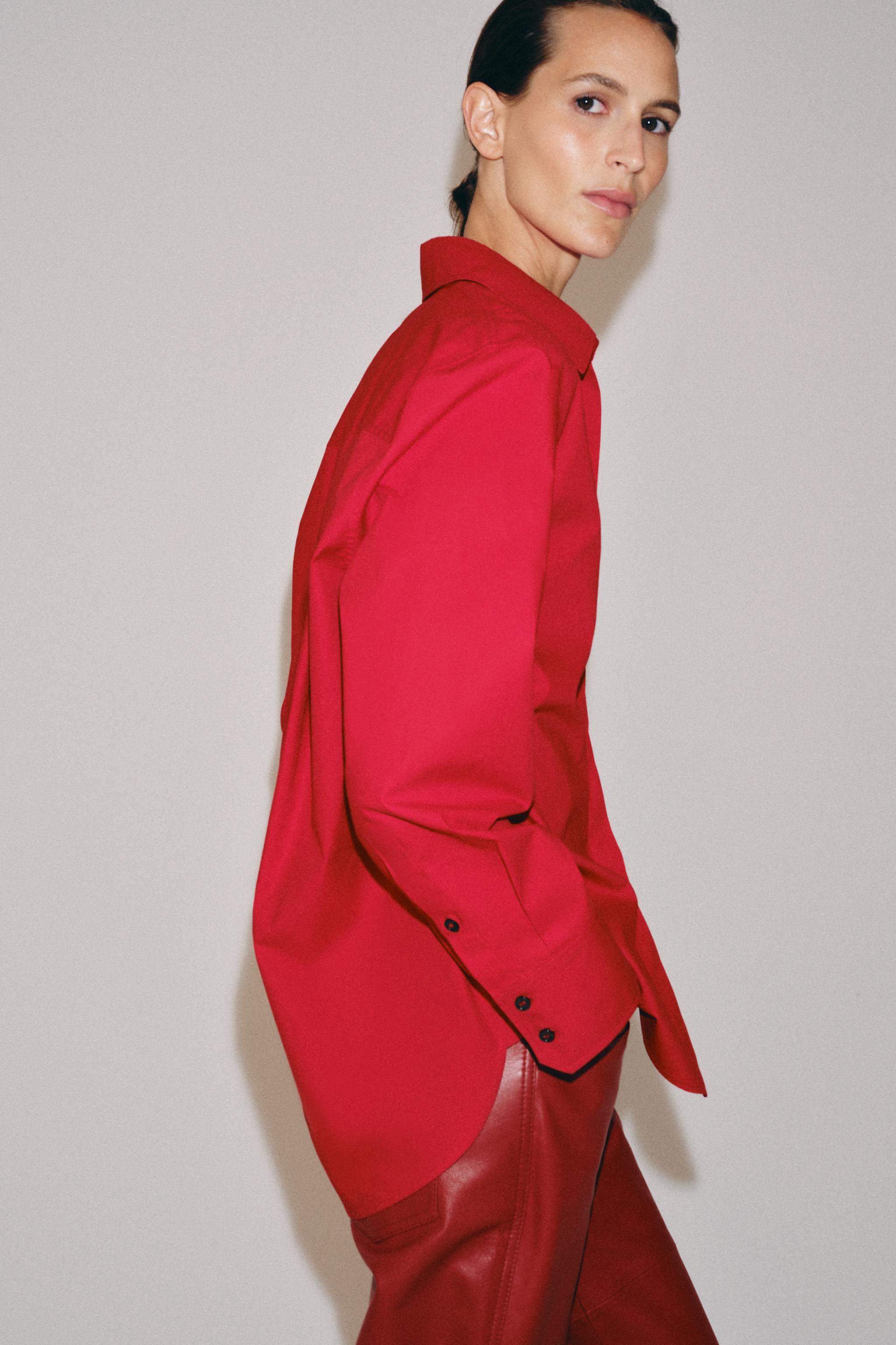 ZW COLLECTION POPLIN SHIRT - Red | ZARA India