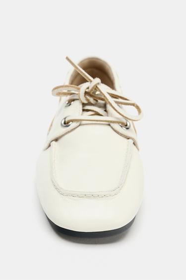 LEATHER DECK LOAFERS - Ecru White by Zara - Image 3